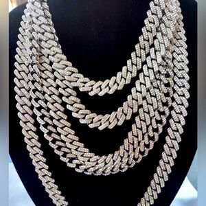 Silver Cuban Link Chain With Diamonds